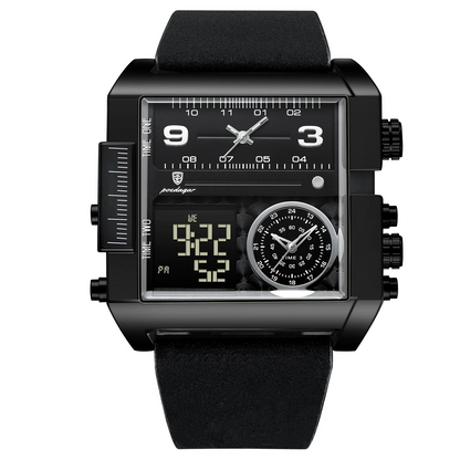 LED Analog Quartz Wrist Watch with Multi-Time Zone 50M Waterproof Stopwatch
