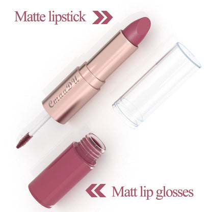 3-Color Long-Lasting Lipstick & Lip Glaze Set – Dual-Ended Design