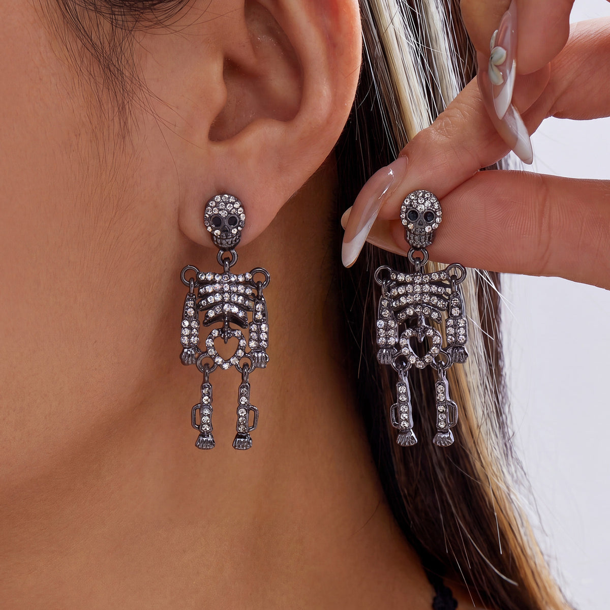 Gothic Skeleton Halloween Earrings for Women , Unique Human Skull Funny Earring Ghost Front Back Dangle Party Accessories