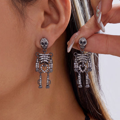 Gothic Skeleton Halloween Earrings for Women , Unique Human Skull Funny Earring Ghost Front Back Dangle Party Accessories