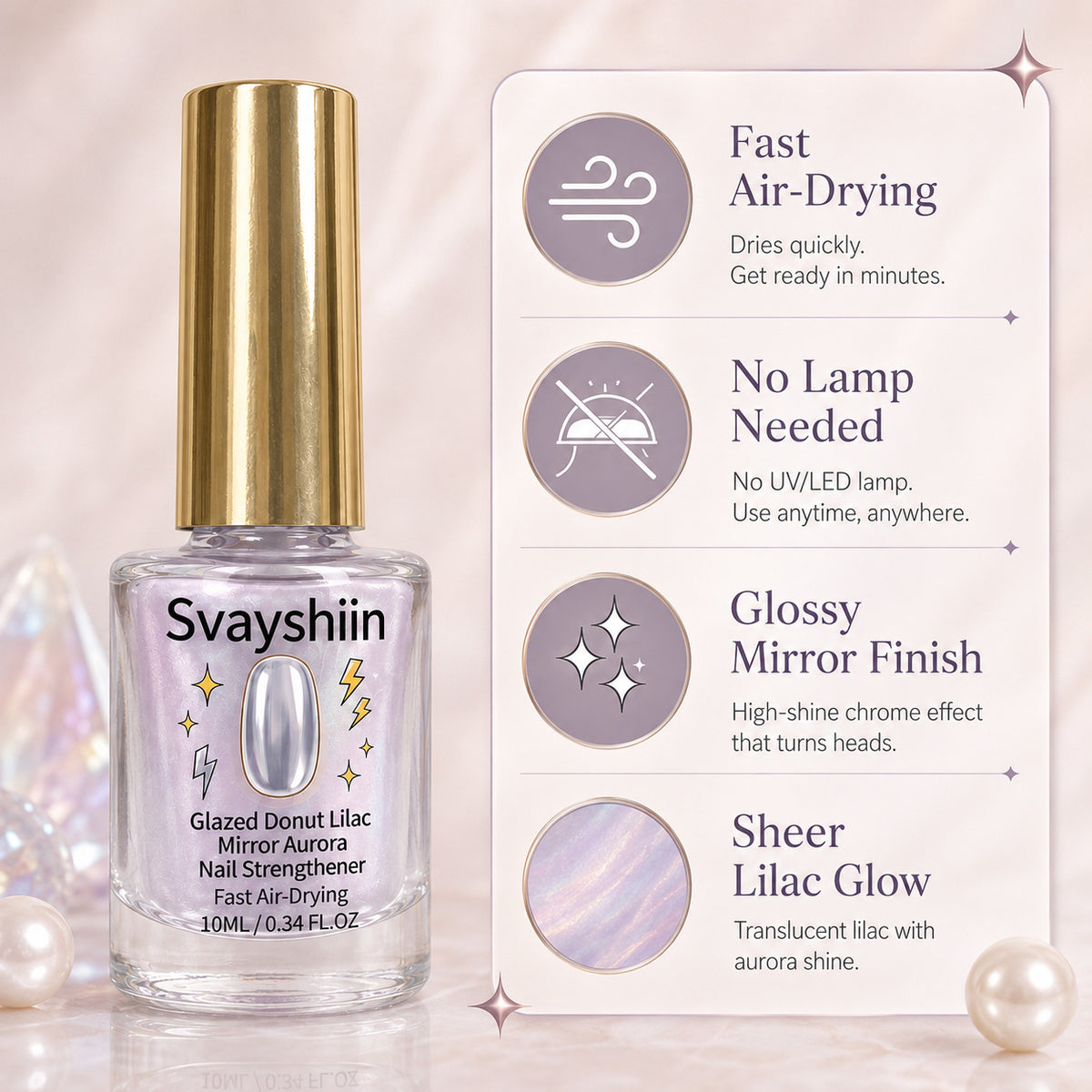 Glazed Donut Lilac Mirror Aurora Nail Strengthener Fast Air-Drying