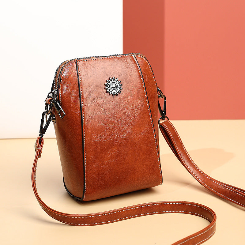 Women'S Soft  Leather Crossbody Retro Cell Phone Bag