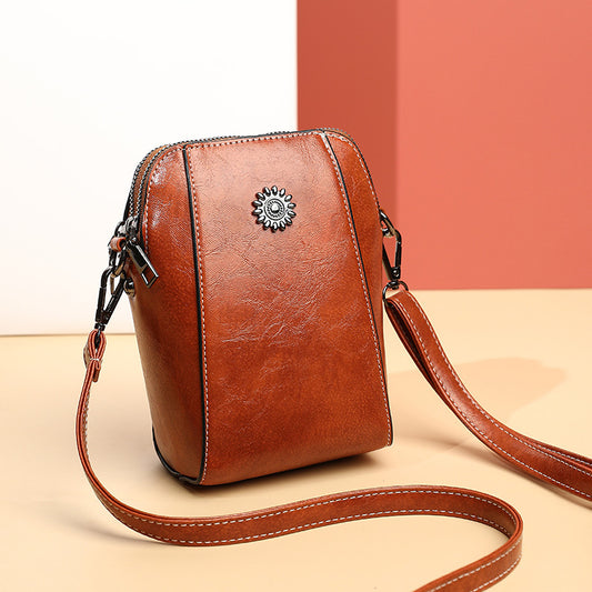 Women'S Soft  Leather Crossbody Retro Cell Phone Bag