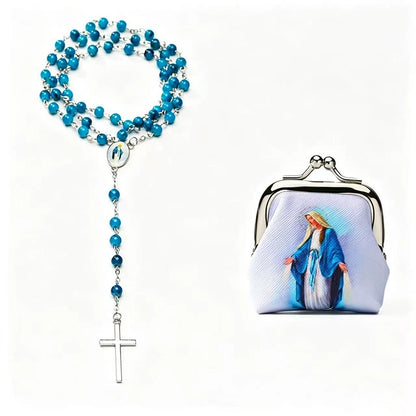 Virgin Mary Coin Purse with Rosary Beads Catholic Prayer Charm