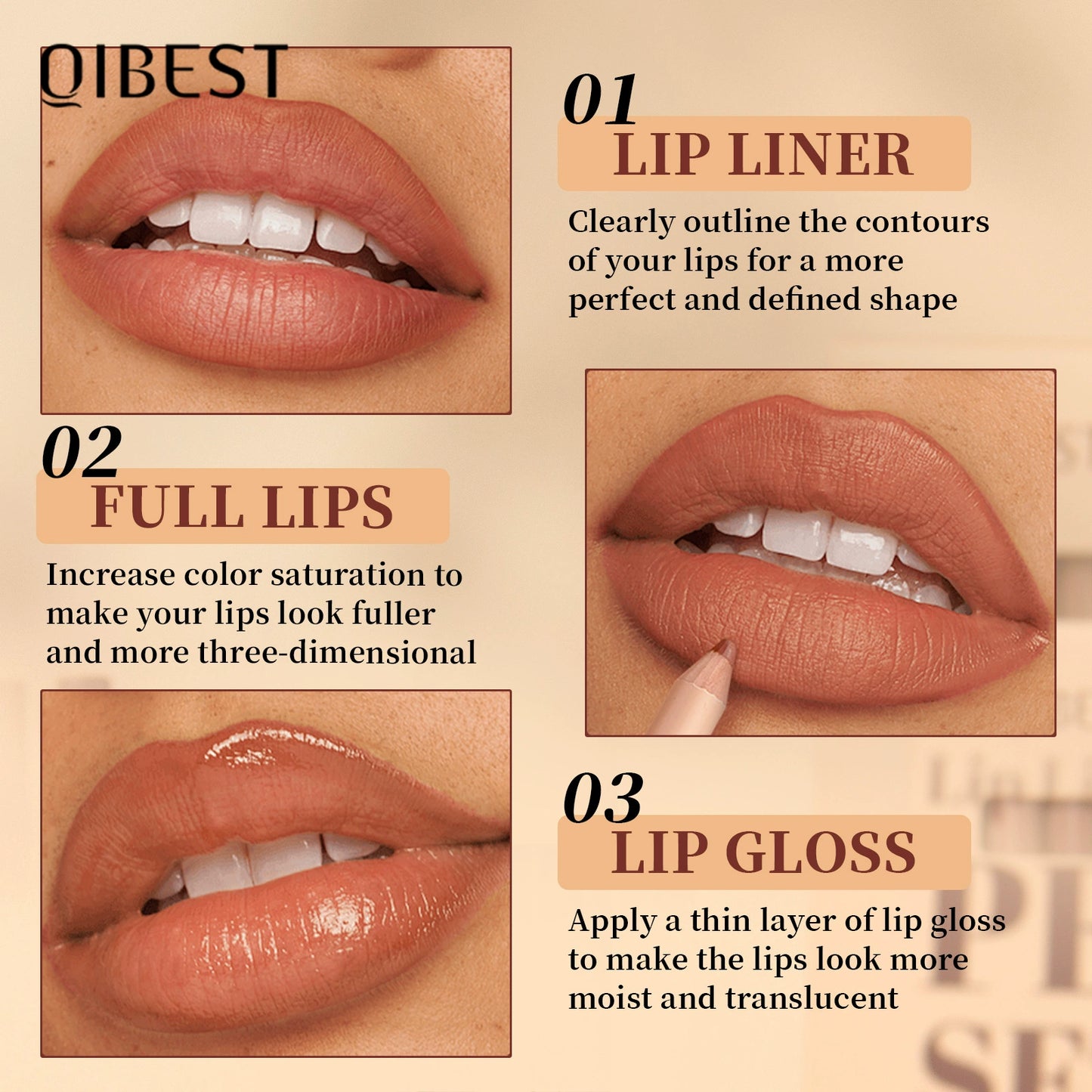 QIBEST 12-Color Matte Lipstick & Lip Liner Set (Wood-Cased)