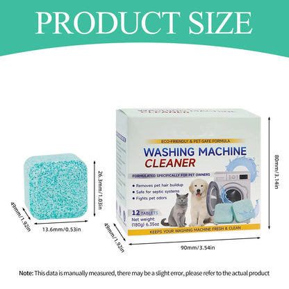 Washing Machine Cleaner Tablets 12 Pack, Deep Clean HE Front Load Top Load Washer, Remove Stubborn Pet Hair Odors