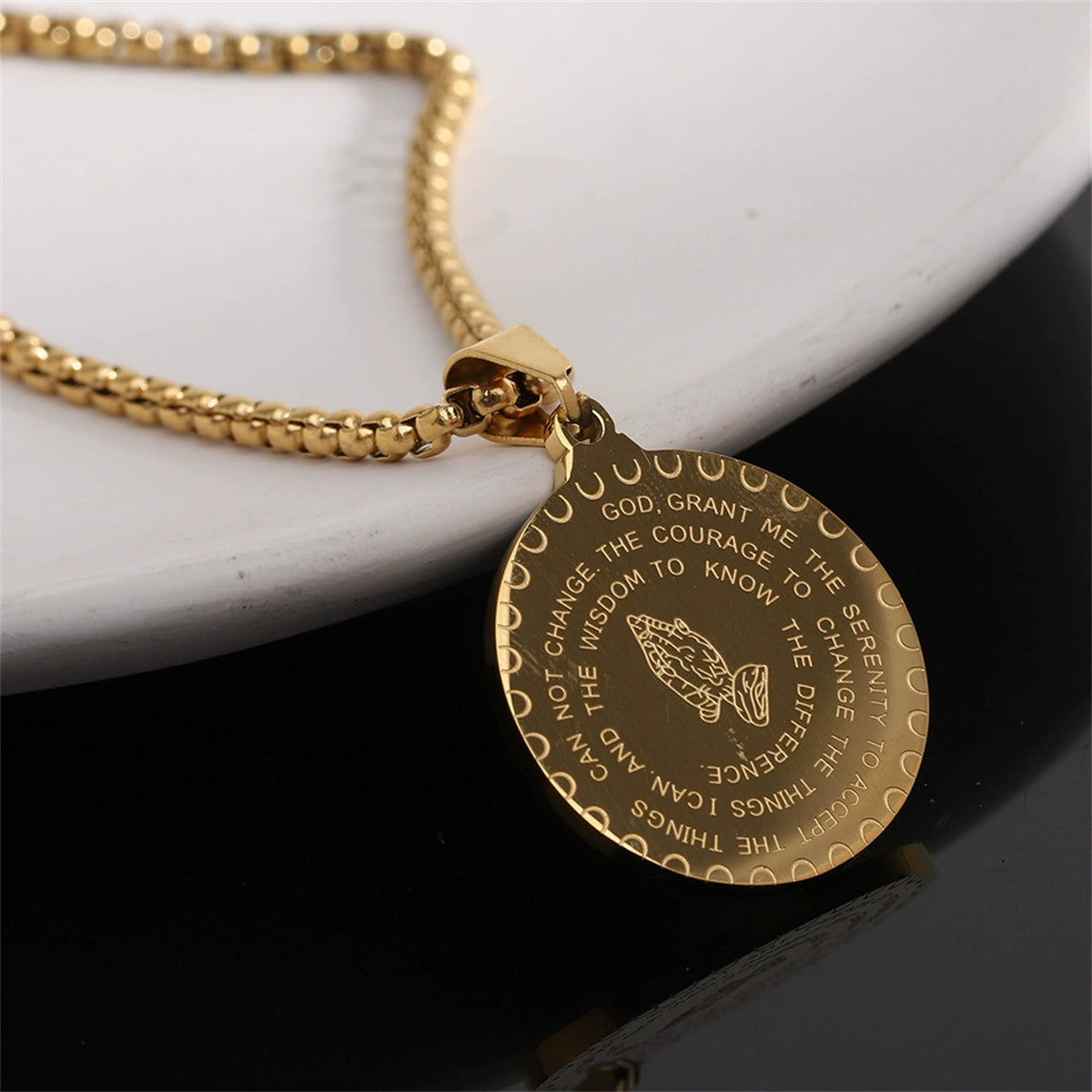 Plated Prayer Hands Coin Medal Pendant Necklace