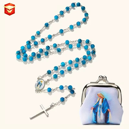 Virgin Mary Coin Purse with Rosary Beads Catholic Prayer Charm