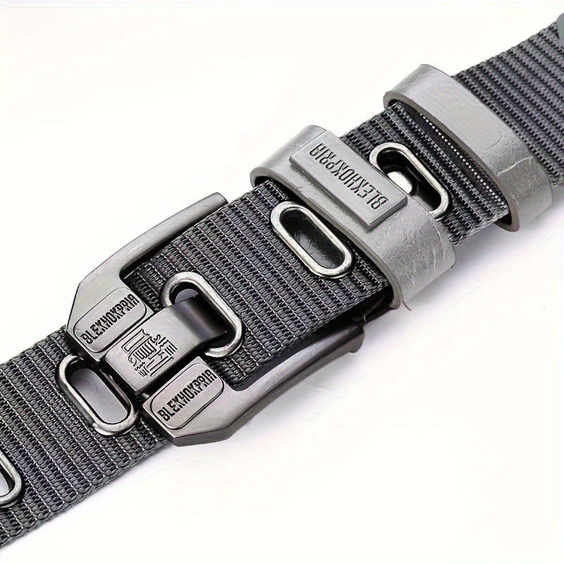 Mens Elastic Heavy Duty Alloy Square Buckle Braided Belt, No Hole Adjustable Casual Work Belts