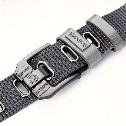 Mens Elastic Heavy Duty Alloy Square Buckle Braided Belt, No Hole Adjustable Casual Work Belts