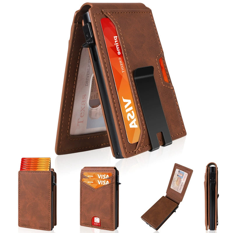Wallet for Men with Money Clip RFID Blocking Minimalist Wallet Pop Up Aluminum Case