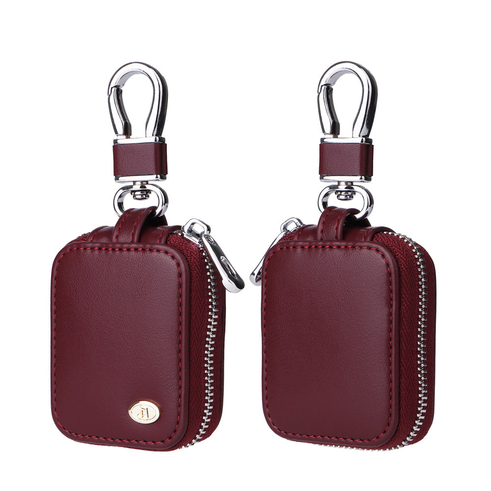 PU Leather Zipper Carrying Pouch Earbuds Bag with Keychain