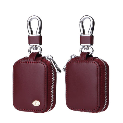 PU Leather Zipper Carrying Pouch Earbuds Bag with Keychain