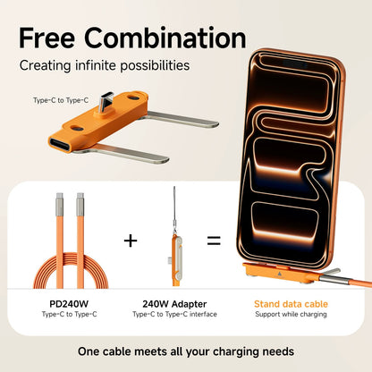 240W SuperCharge 360° Rotating Invisible Stand Detachable 2-in-1 Charging Cable