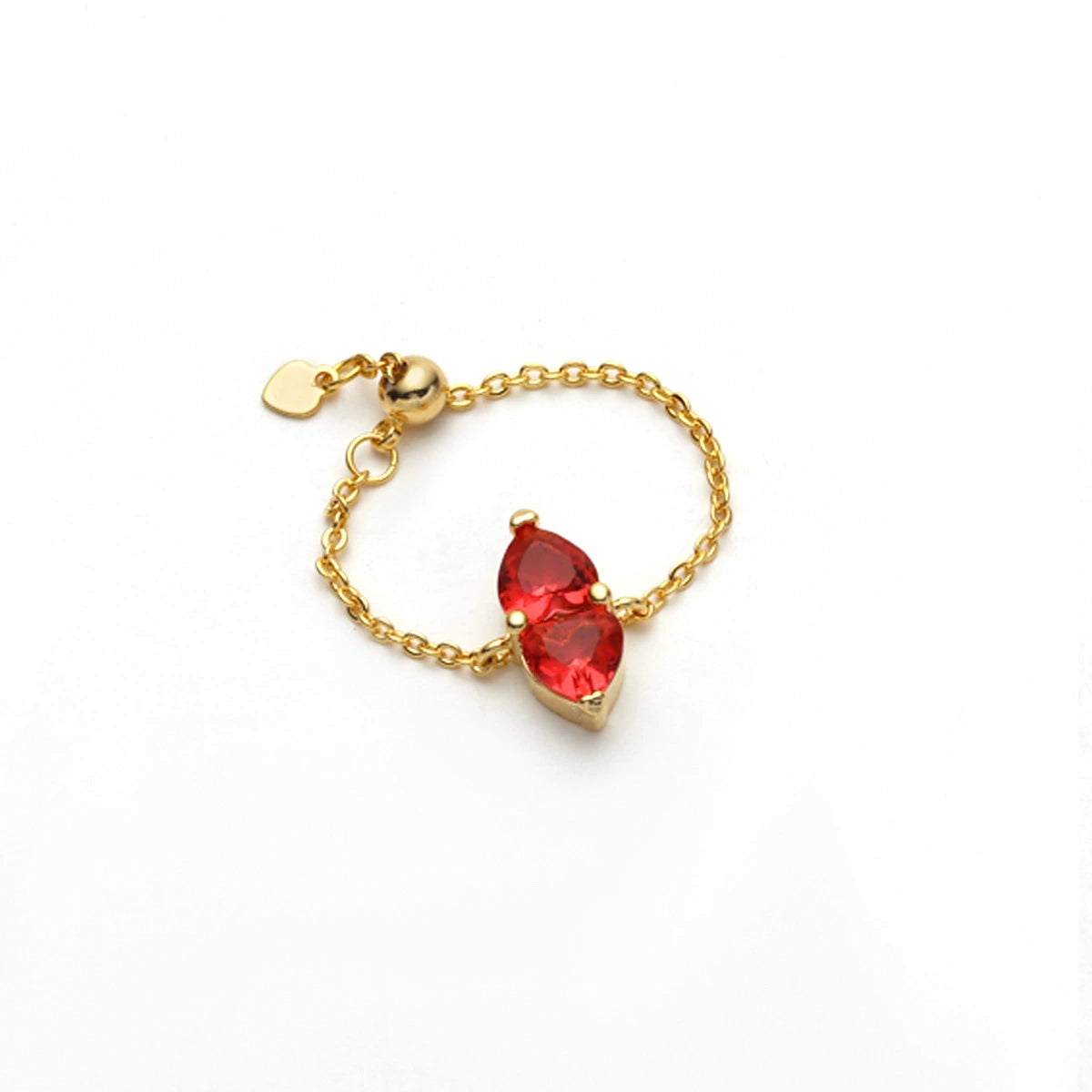New Copper Plated Dual Heart Stretch Ring for Women - Adjustable Chain Fashion Jewelry