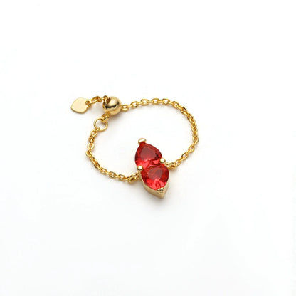 New Copper Plated Dual Heart Stretch Ring for Women - Adjustable Chain Fashion Jewelry
