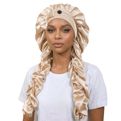 Heatless Curl Satin Bonnet for Sleeping, No Slip Sleep Bonnet with Long Curling Ribbons