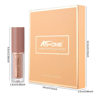 12-Color Book Lip Gloss Set Hot-Selling Matte Pearl Non-Stick Cup Lip Glaze