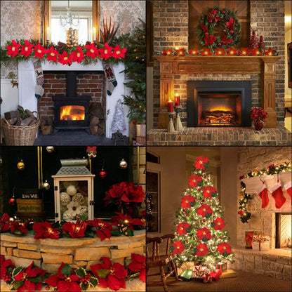 9.4 FT Lighted Artificial Garlands with Red Flowers and Berries