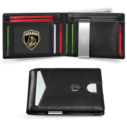 Slim Wallet for Men - Minimalist Genuine Leather Carbon Fiber Rfid Blocking Bifold Credit Card Holder