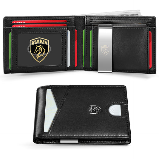 Slim Wallet for Men - Minimalist Genuine Leather Carbon Fiber Rfid Blocking Bifold Credit Card Holder