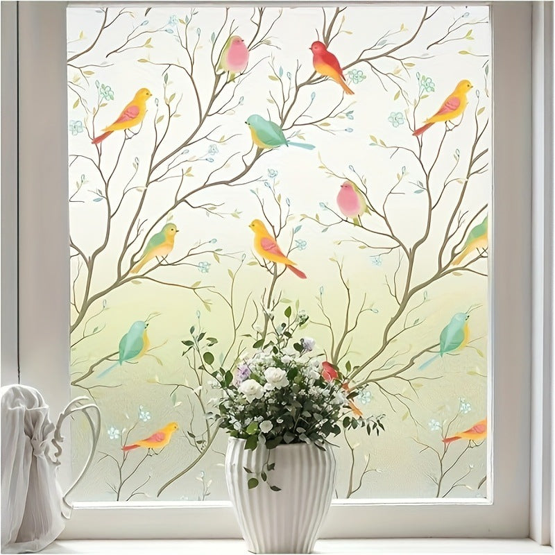 Sunroof Stained Glass Window Film, Decorative Rainbow Wildflower Static Window Clings