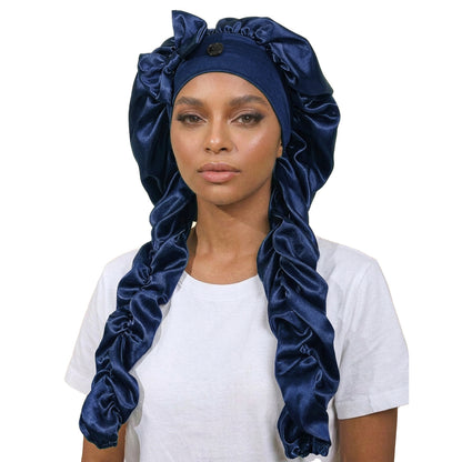 Heatless Curl Satin Bonnet for Sleeping, No Slip Sleep Bonnet with Long Curling Ribbons