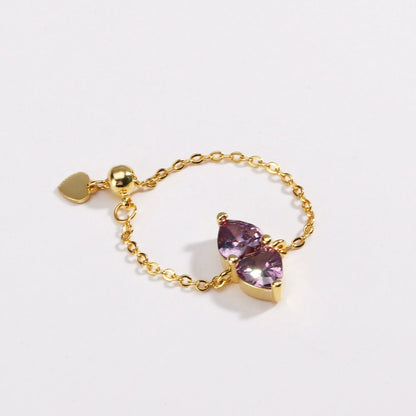 New Copper Plated Dual Heart Stretch Ring for Women - Adjustable Chain Fashion Jewelry