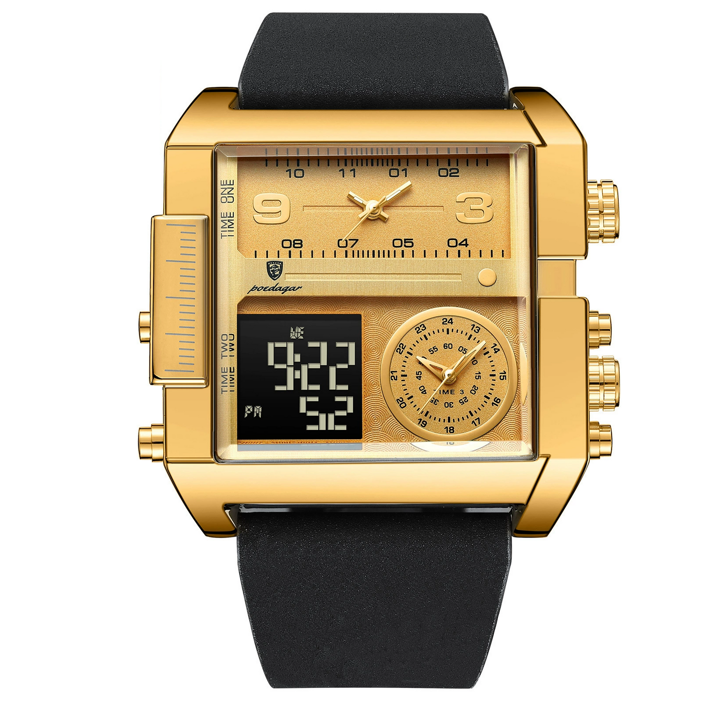 LED Analog Quartz Wrist Watch with Multi-Time Zone 50M Waterproof Stopwatch