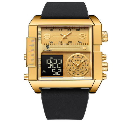 LED Analog Quartz Wrist Watch with Multi-Time Zone 50M Waterproof Stopwatch