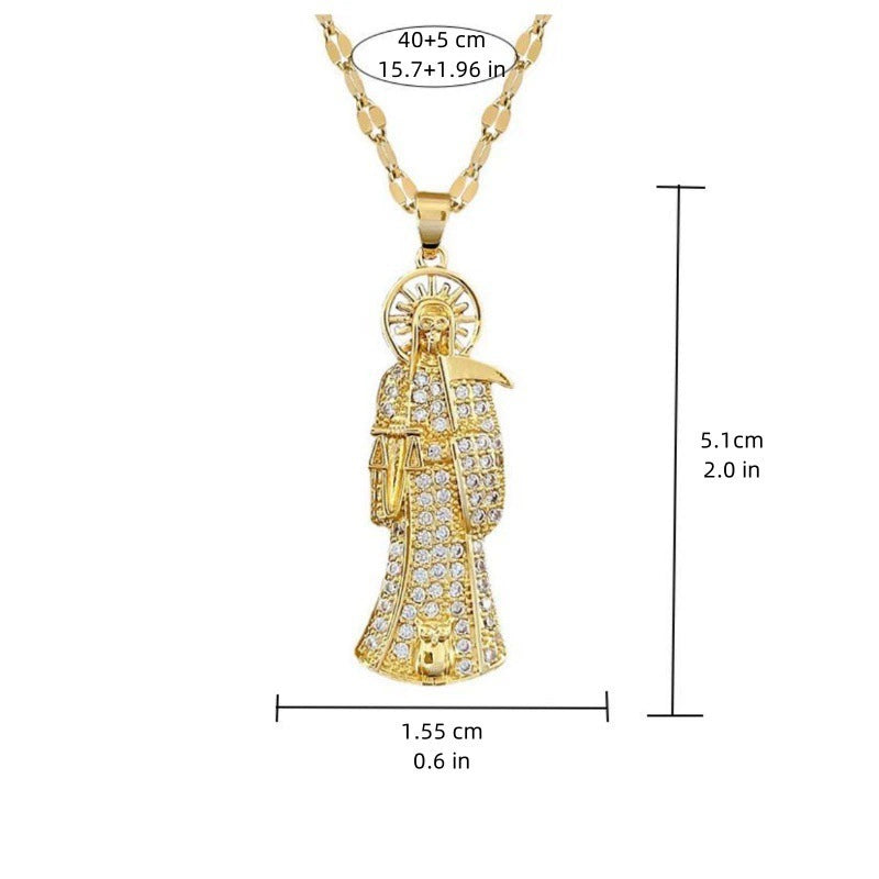 Santa Muerte Necklace Statement Crystal Santa Muerte Pendant Necklace