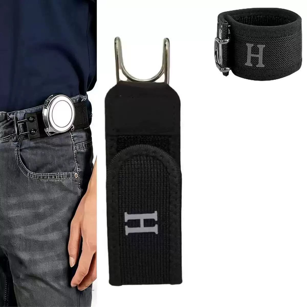 2PCS Tactical Metal Hook Elastic Belt Buckle-Less Invisible Waist Belt Closure
