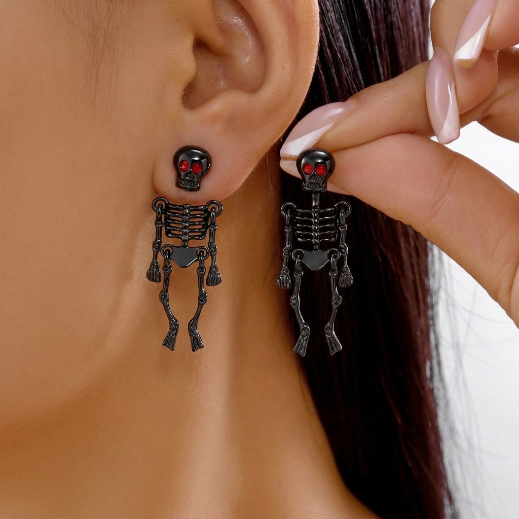 Gothic Skeleton Halloween Earrings for Women , Unique Human Skull Funny Earring Ghost Front Back Dangle Party Accessories