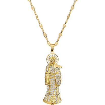Santa Muerte Necklace Statement Crystal Santa Muerte Pendant Necklace