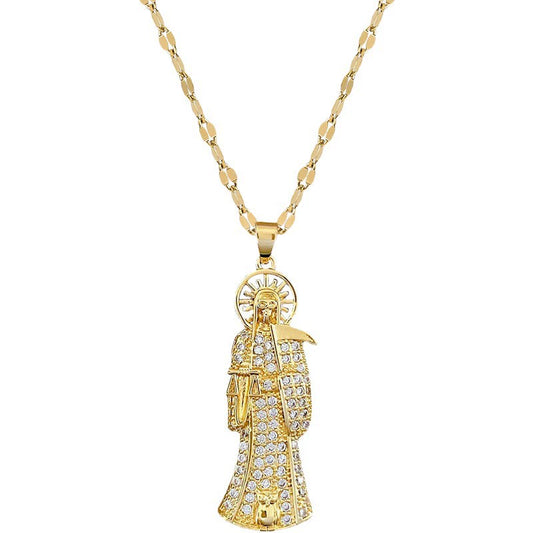 Santa Muerte Necklace Statement Crystal Santa Muerte Pendant Necklace