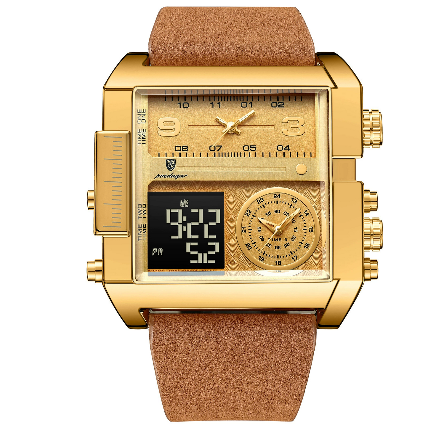 LED Analog Quartz Wrist Watch with Multi-Time Zone 50M Waterproof Stopwatch