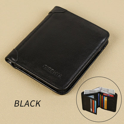 Genuine Leather RFID Wallets for Men Vintage Thin Short Multi-Function Card Holder