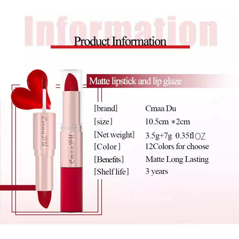 3-Color Long-Lasting Lipstick & Lip Glaze Set – Dual-Ended Design