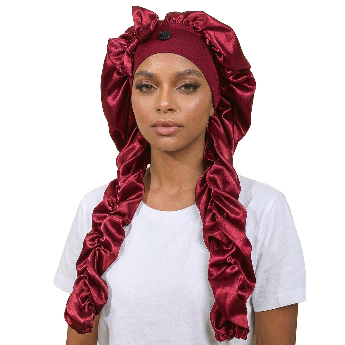 Heatless Curl Satin Bonnet for Sleeping, No Slip Sleep Bonnet with Long Curling Ribbons