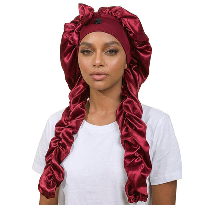 Heatless Curl Satin Bonnet for Sleeping, No Slip Sleep Bonnet with Long Curling Ribbons
