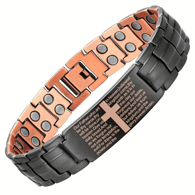 MagEnergy Copper Cross Bracelet for Men - Ultra Strength Magnetic Copper Mens Cross Bracelets
