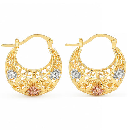 Gold Plated Crescent Moon Earrings with Colorful Enamel Flowers