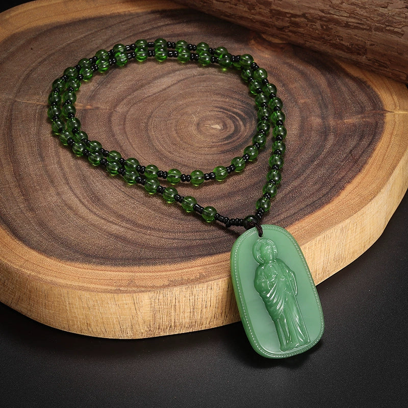 Classic Obsidian Catholic San Benito Statue Pendant Necklace