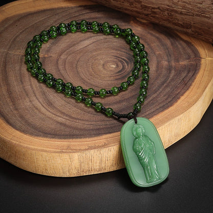 Classic Obsidian Catholic San Benito Statue Pendant Necklace