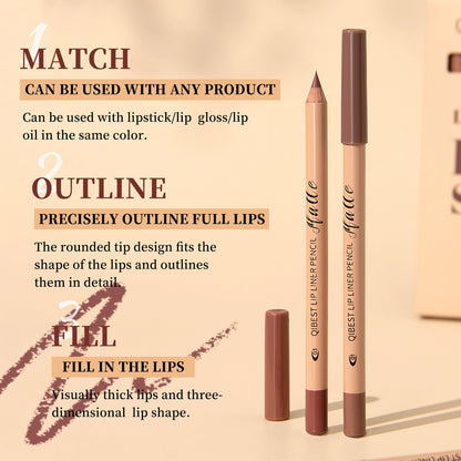QIBEST 12-Color Matte Lipstick & Lip Liner Set (Wood-Cased)