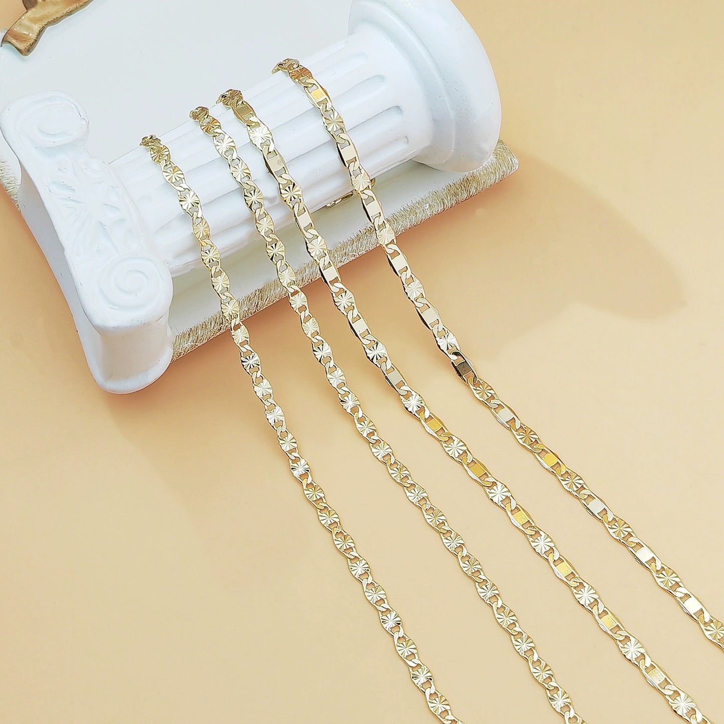 Jewelry Making Solid Brass Light Gold Flat Oval Link Chain Roll with Jump Rings