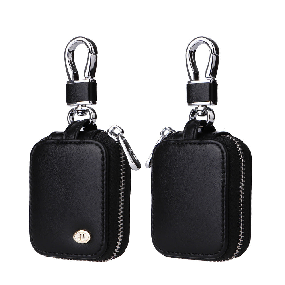 PU Leather Zipper Carrying Pouch Earbuds Bag with Keychain