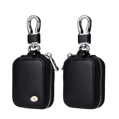 PU Leather Zipper Carrying Pouch Earbuds Bag with Keychain
