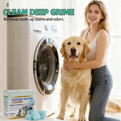 Washing Machine Cleaner Tablets 12 Pack, Deep Clean HE Front Load Top Load Washer, Remove Stubborn Pet Hair Odors