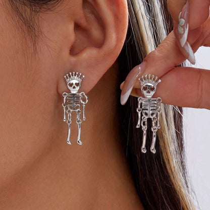 Gothic Skeleton Halloween Earrings for Women , Unique Human Skull Funny Earring Ghost Front Back Dangle Party Accessories